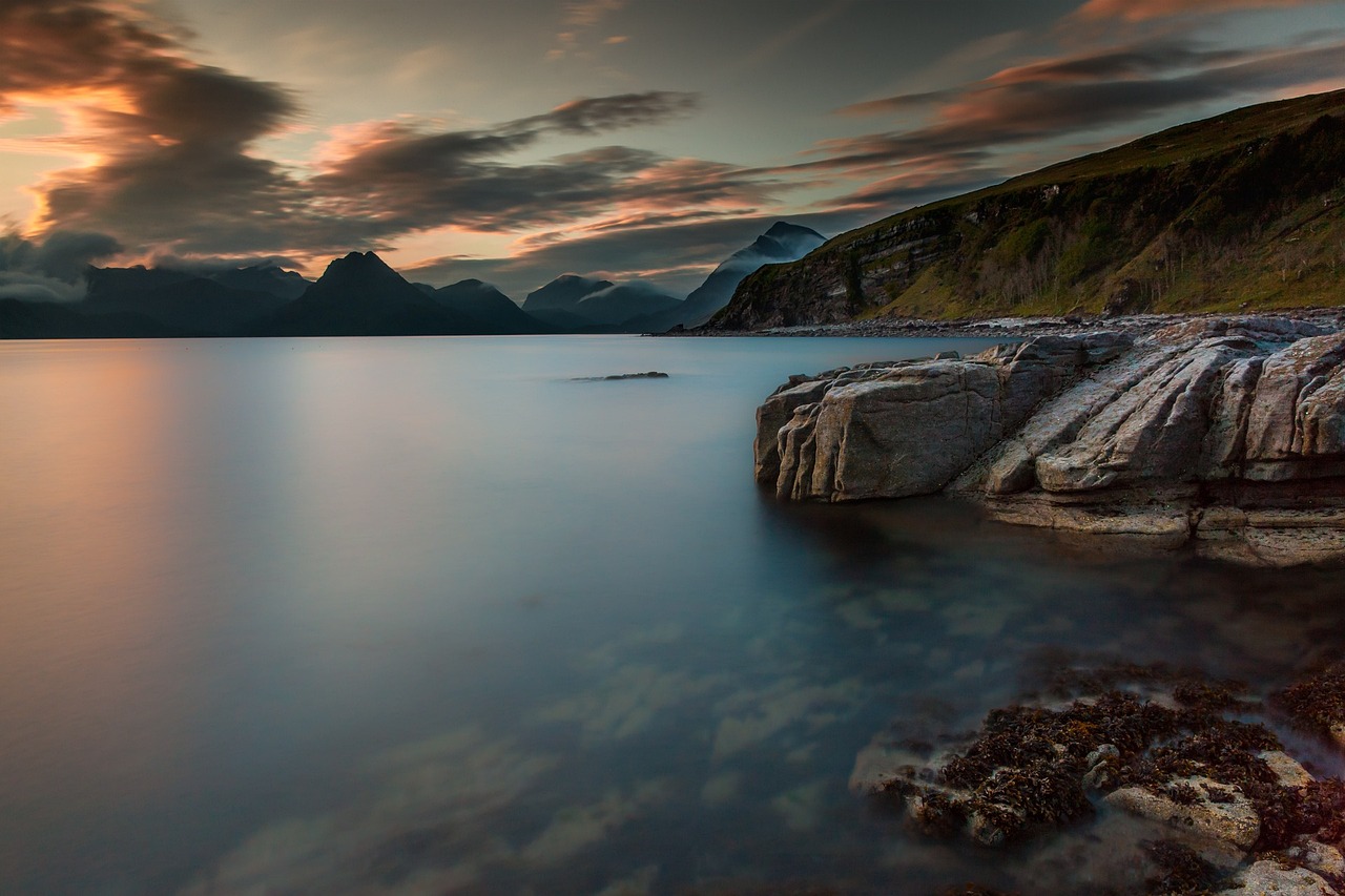 lake coast sunset dusk evening 192980